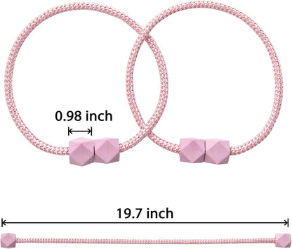 Magnetic Curtain Tiebacks – Handmade Rope Holdbacks with Strong Magnets, Decorative Twist Cord Drapery Holders for Window Curtains(Pink, 2)