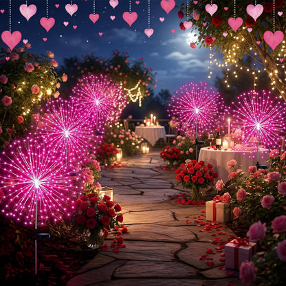 4 Pcs Halloween Solar Lights Outdoor Firework Lights Decor, Pink