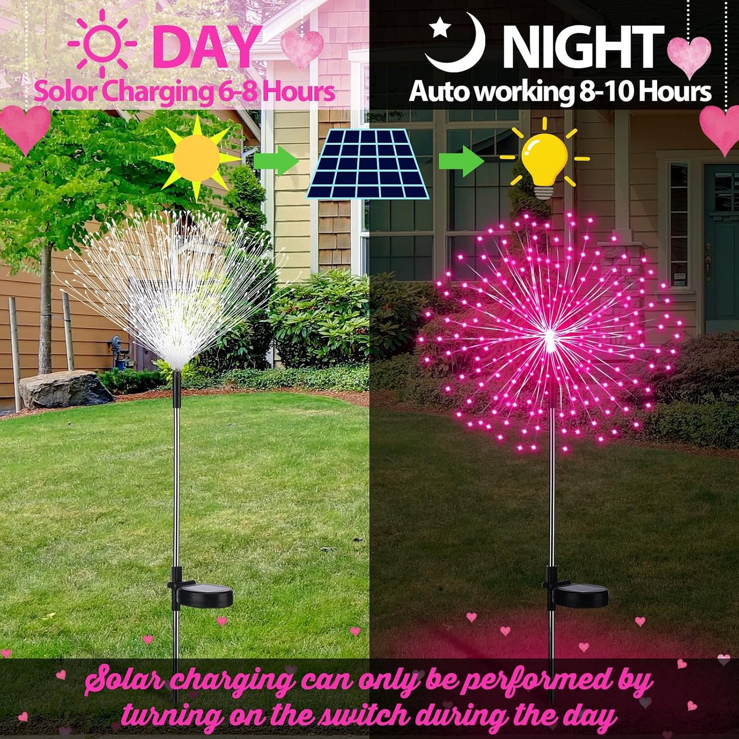4 Pcs Halloween Solar Lights Outdoor Firework Lights Decor, Pink