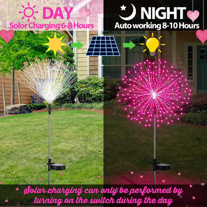 4 Pcs Halloween Solar Lights Outdoor Firework Lights Decor, Pink
