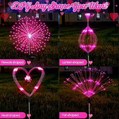 4 Pcs Halloween Solar Lights Outdoor Firework Lights Decor, Pink