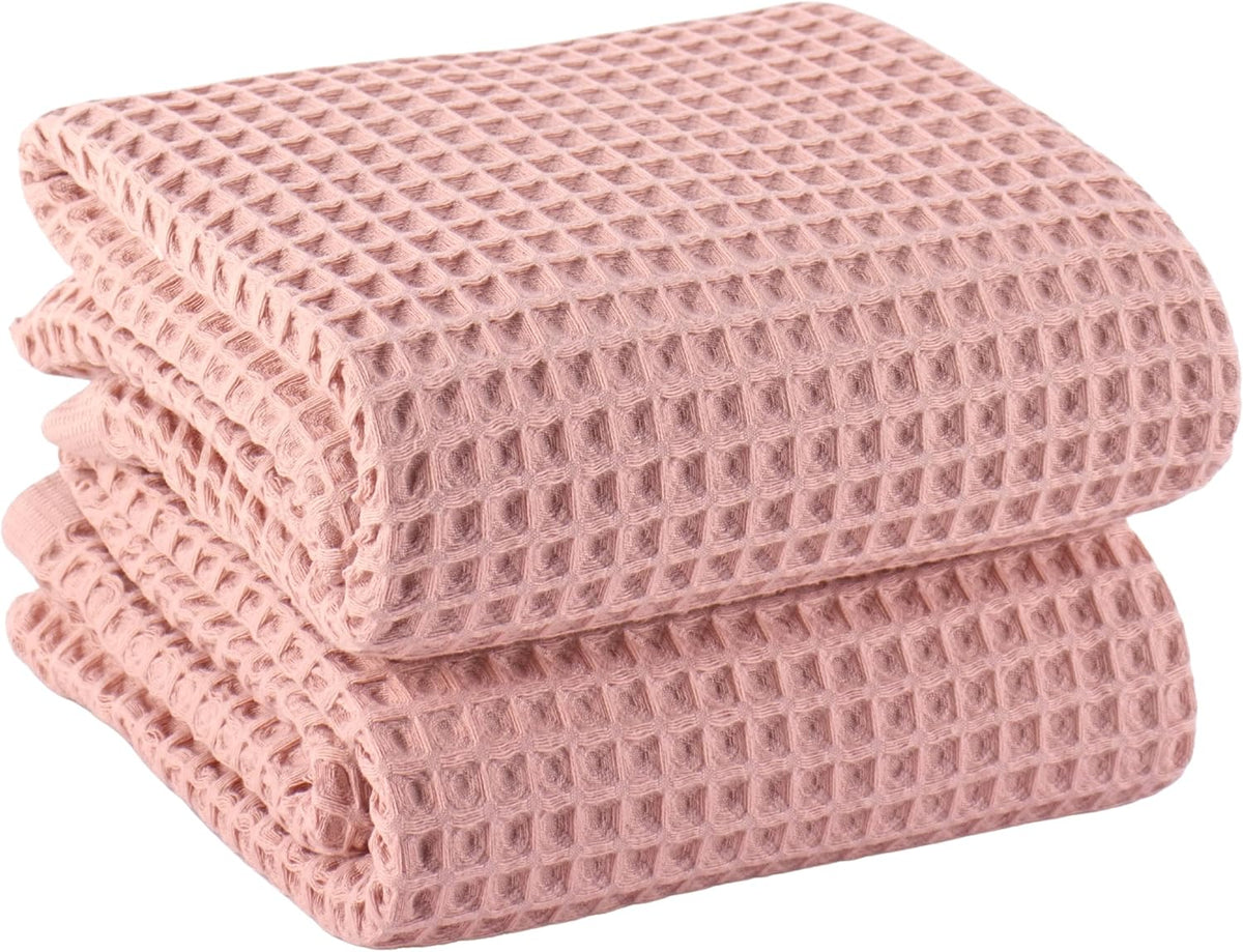 PÜSKÜL Natural 100% Turkish Cotton Waffle Bath Towels Set of 2, Extra-Large
