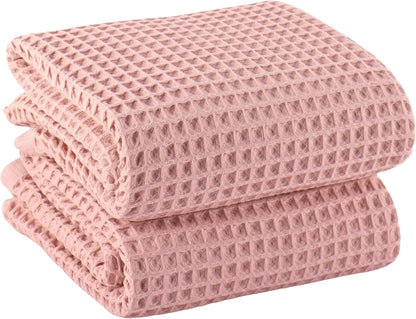 PÜSKÜL Natural 100% Turkish Cotton Waffle Bath Towels Set of 2, Extra-Large