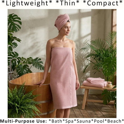 PÜSKÜL Natural 100% Turkish Cotton Waffle Bath Towels Set of 2, Extra-Large