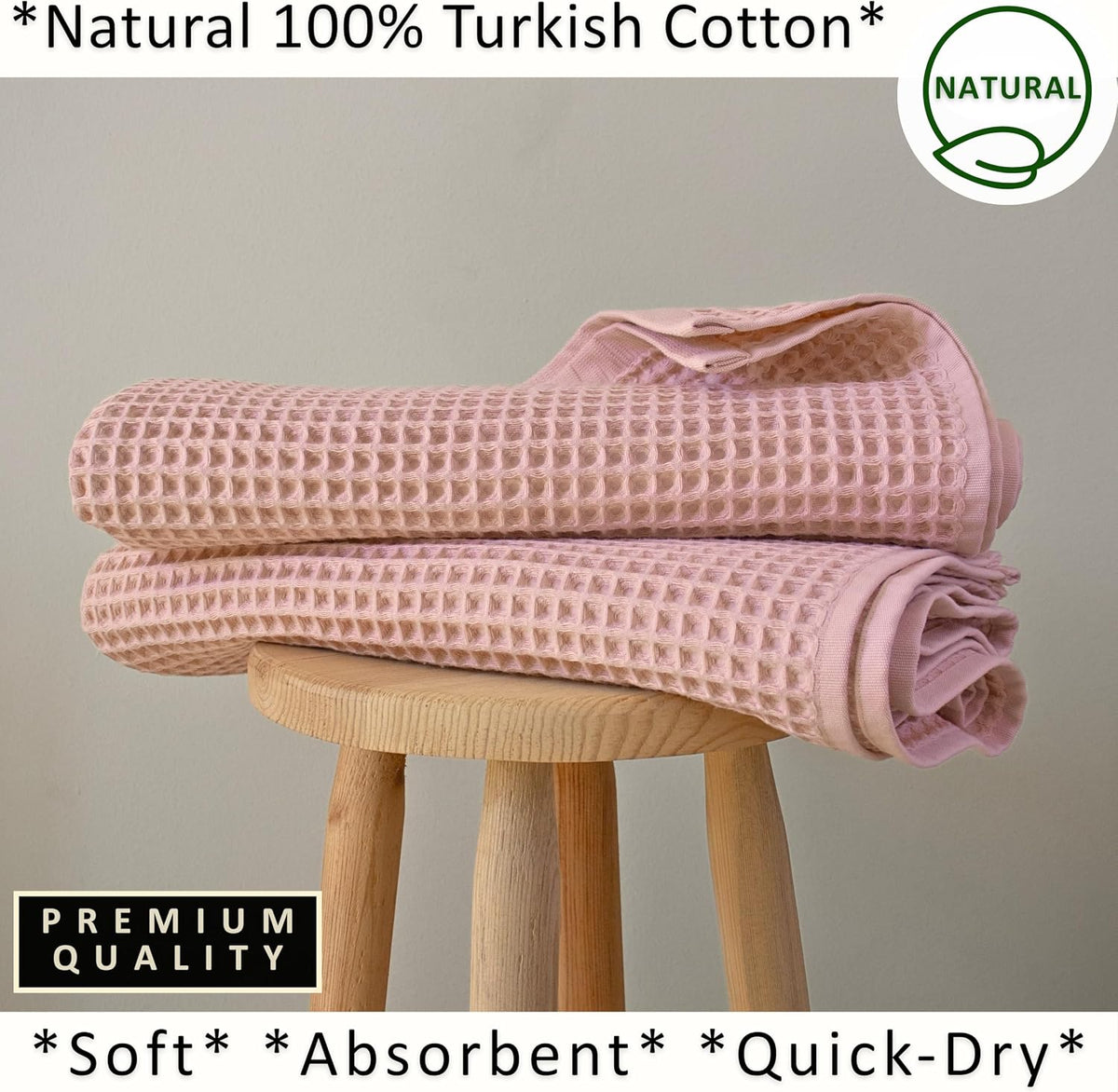 PÜSKÜL Natural 100% Turkish Cotton Waffle Bath Towels Set of 2, Extra-Large
