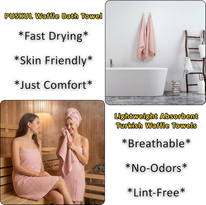 PÜSKÜL Natural 100% Turkish Cotton Waffle Bath Towels Set of 2, Extra-Large