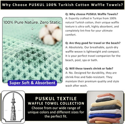 PÜSKÜL Natural 100% Turkish Cotton Waffle Bath Towels Set of 2, Extra-Large