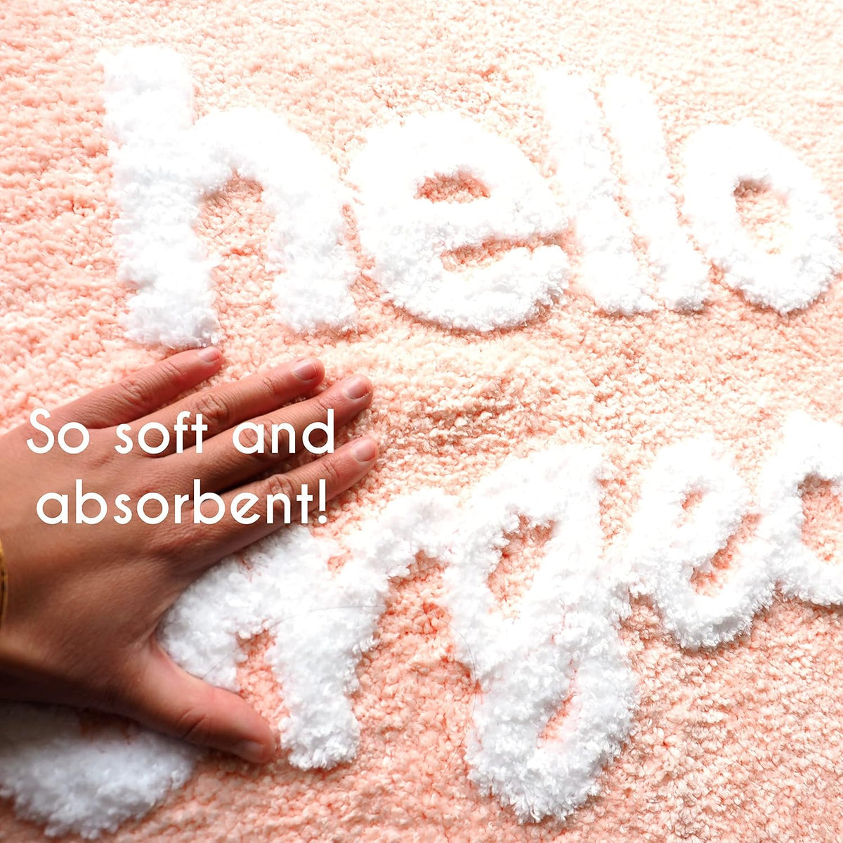 Hello Gorgeous Bath Mat Peach Orange Coral Beautiful Cute Bathroom Rugs for Girls Pink You Look Good Funny Shower Fun Bathroom Decor Non-Slip Washable Kids Women