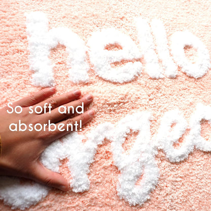 Hello Gorgeous Bath Mat Peach Orange Coral Beautiful Cute Bathroom Rugs for Girls Pink You Look Good Funny Shower Fun Bathroom Decor Non-Slip Washable Kids Women