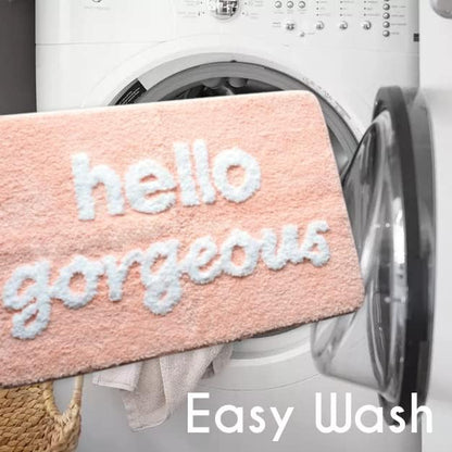 Hello Gorgeous Bath Mat Peach Orange Coral Beautiful Cute Bathroom Rugs for Girls Pink You Look Good Funny Shower Fun Bathroom Decor Non-Slip Washable Kids Women