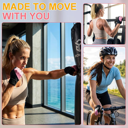 Workout Gloves for Women - Breathable Weight Lifting Gloves with Non-Slip Silicone Padding, Fingerless Gym Gloves for Cycling, Rowing, Pull Ups & Training (4 Sizes)