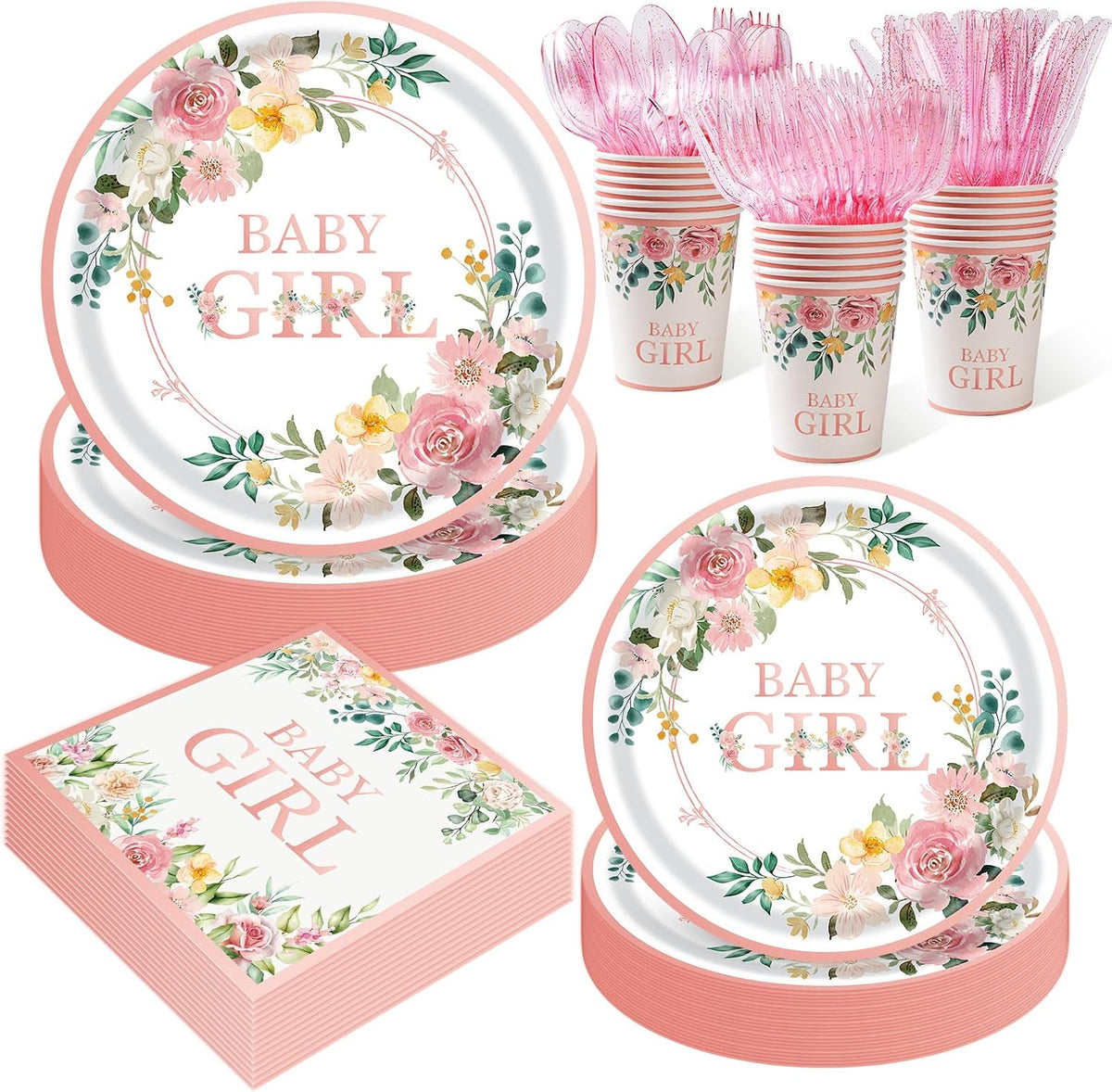 350 Pieces Baby Shower Decorations for Girl Serves 50 Guests