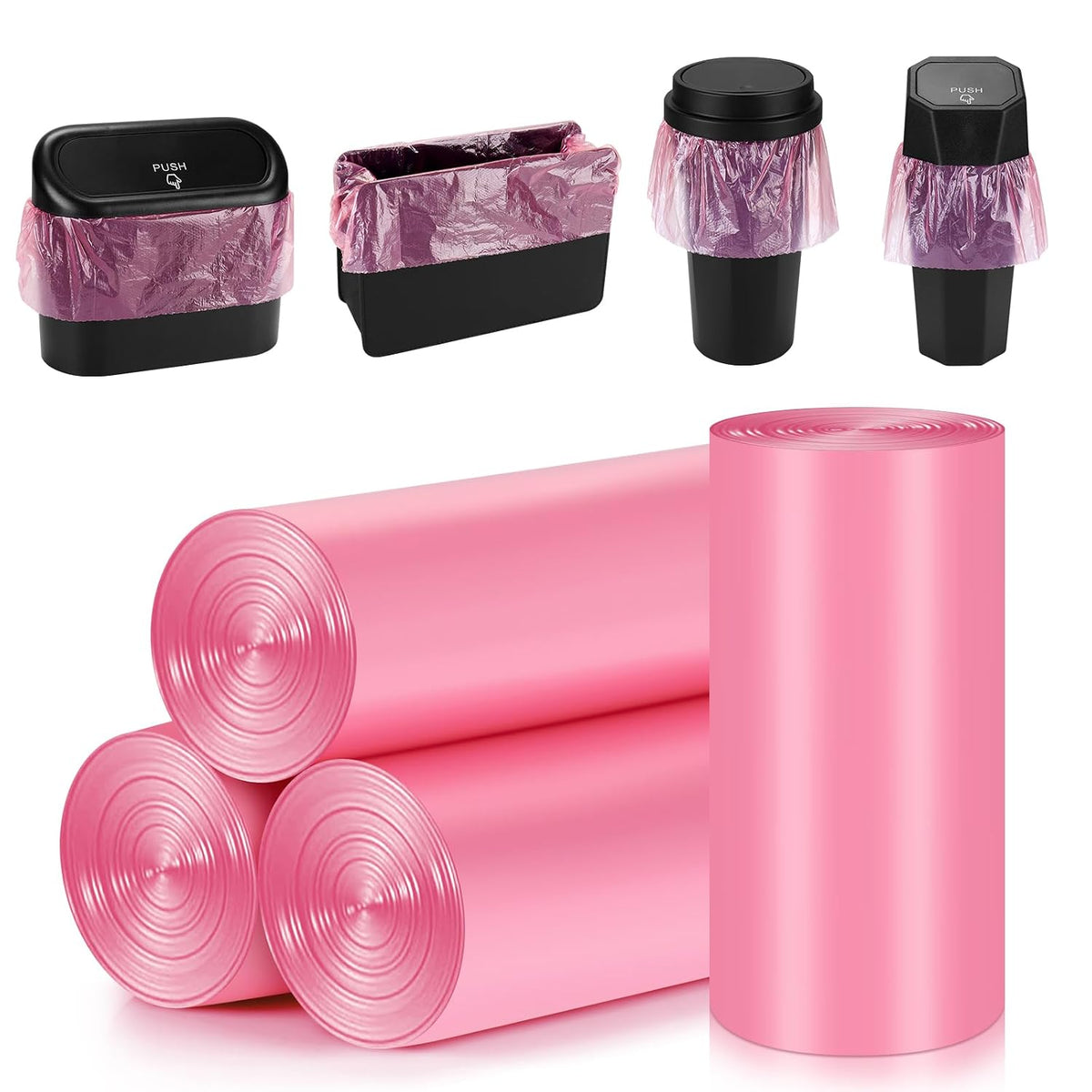 Mini Car Trash Can Bags for Auto Trash Bin, 120 Count Small Garbage Organizer Bags Tear-Resistant, Liner Refills (Vehicle Trash Can is not Included), Pink