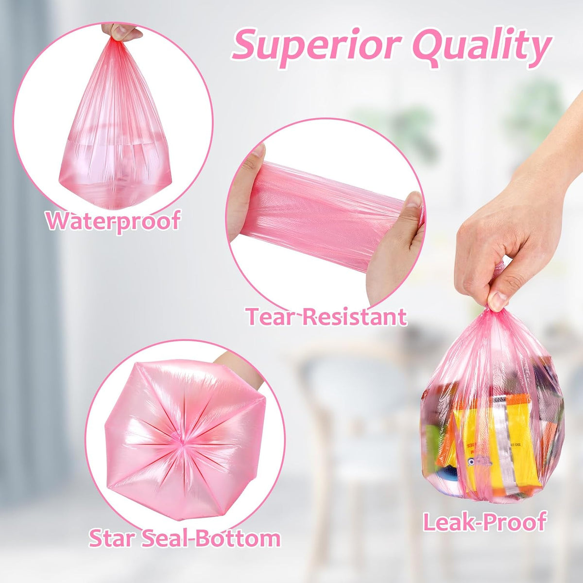 Mini Car Trash Can Bags for Auto Trash Bin, 120 Count Small Garbage Organizer Bags Tear-Resistant, Liner Refills (Vehicle Trash Can is not Included), Pink