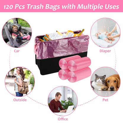 Mini Car Trash Can Bags for Auto Trash Bin, 120 Count Small Garbage Organizer Bags Tear-Resistant, Liner Refills (Vehicle Trash Can is not Included), Pink
