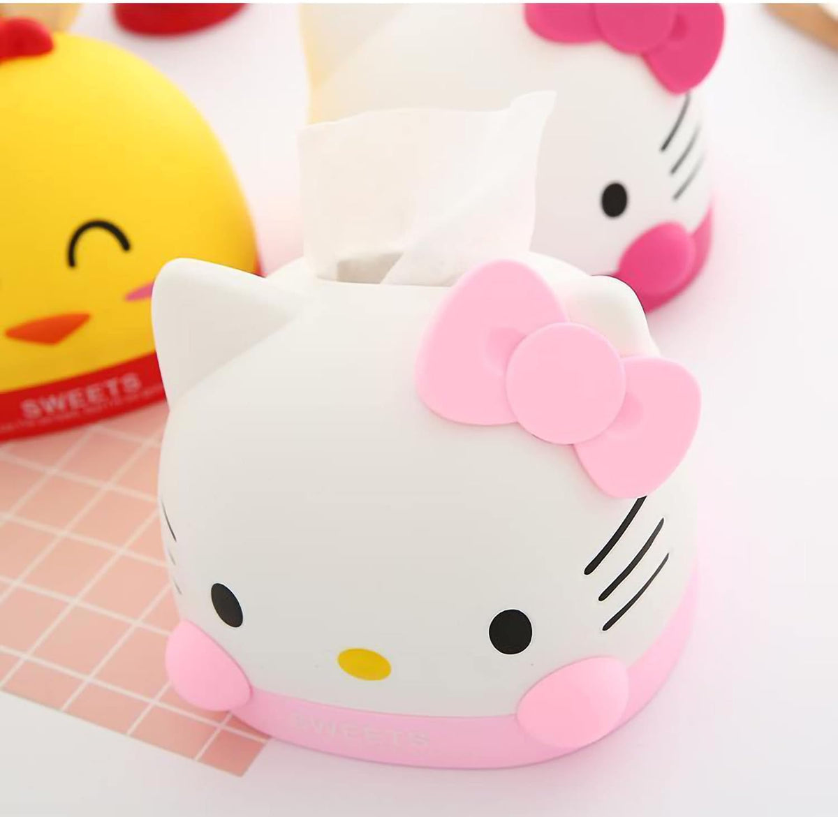 Kawaii Pink Kitty Tissue Desk Accessories