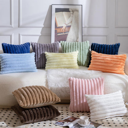 Pack of 2 Decorative Throw Pillow Covers Faux Fur Striped Plush Soft Cushion Covers Pillow Cases Bedroom Living Room Sofa Home 12x20 Inch Pink