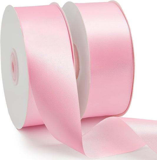 Pink Ribbon 1-1/2 inch, 100 Yards Pink Satin Ribbon for Gift Wrapping, Ribbons for Flower Bouquet, Fabric Polyester Hair Ribbons for Crafts Wedding Bow Party Decorations