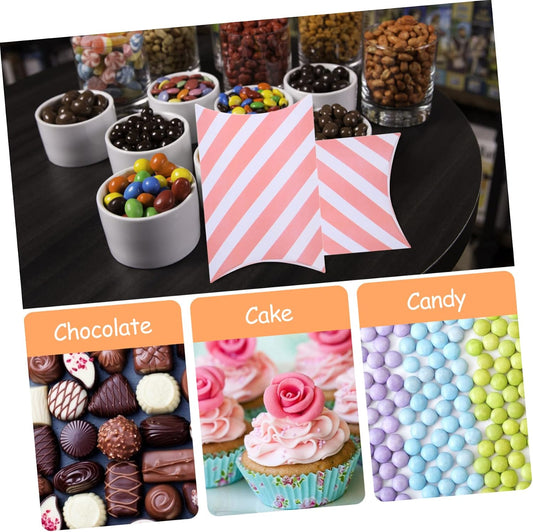 GARVALON 20Pcs Pink Striped Pillow Gift Boxes Treat Packaging for Snacks Candy Desserts Jewelry Party Return Gifts Baking Food Containers