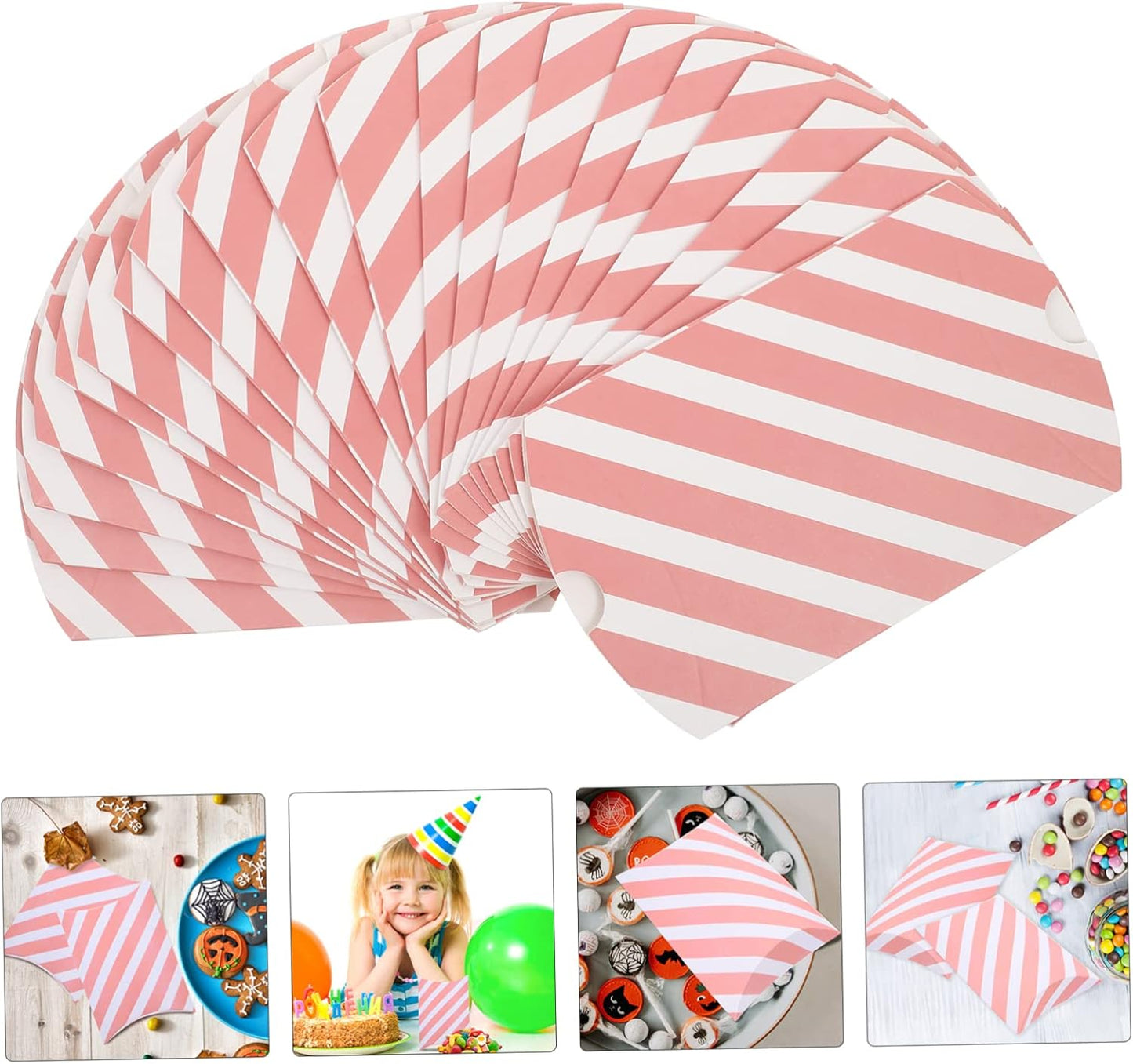 GARVALON 20Pcs Pink Striped Pillow Gift Boxes Treat Packaging for Snacks Candy Desserts Jewelry Party Return Gifts Baking Food Containers
