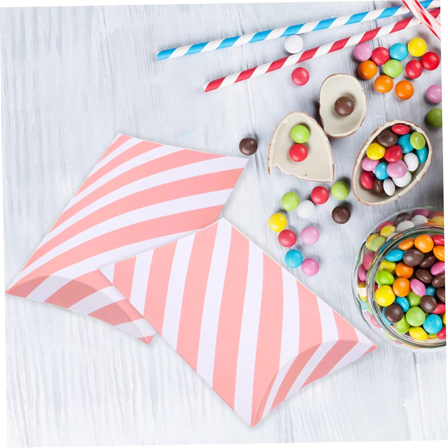 GARVALON 20Pcs Pink Striped Pillow Gift Boxes Treat Packaging for Snacks Candy Desserts Jewelry Party Return Gifts Baking Food Containers