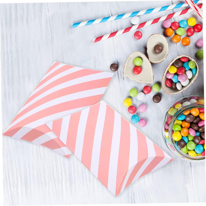 GARVALON 20Pcs Pink Striped Pillow Gift Boxes Treat Packaging for Snacks Candy Desserts Jewelry Party Return Gifts Baking Food Containers