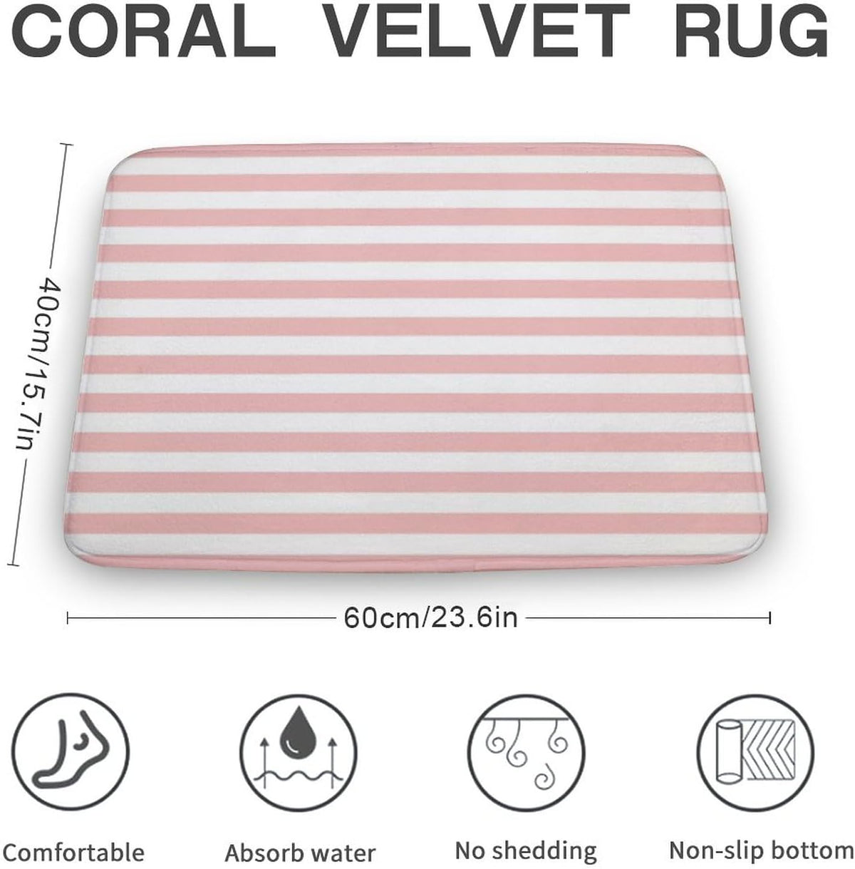 Luxury Elegant Bathroom Rugs, Modern Pink Striped Pattern Bath Mat Non Slip & Absorbent Bath Carpet for Bathroom (16 x 24inch)