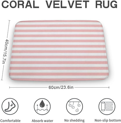 Luxury Elegant Bathroom Rugs, Modern Pink Striped Pattern Bath Mat Non Slip & Absorbent Bath Carpet for Bathroom (16 x 24inch)