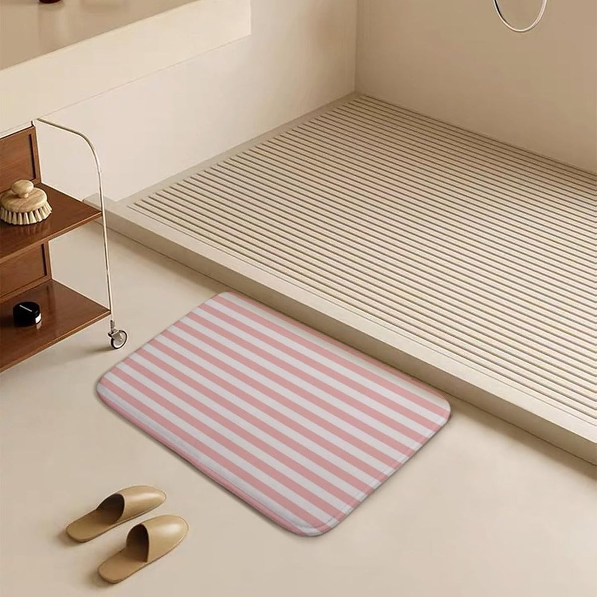 Luxury Elegant Bathroom Rugs, Modern Pink Striped Pattern Bath Mat Non Slip & Absorbent Bath Carpet for Bathroom (16 x 24inch)
