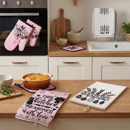 8 Pcs Kitchen Towels and Oven Mitts Sets Pot Holders Dishcloths Set Kitchen Decorative Accessories Absorbent Potholders Heat Resistant for Chef Baking Cooking
