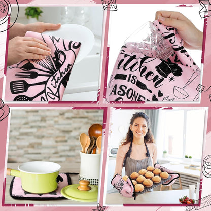 8 Pcs Kitchen Towels and Oven Mitts Sets Pot Holders Dishcloths Set Kitchen Decorative Accessories Absorbent Potholders Heat Resistant for Chef Baking Cooking