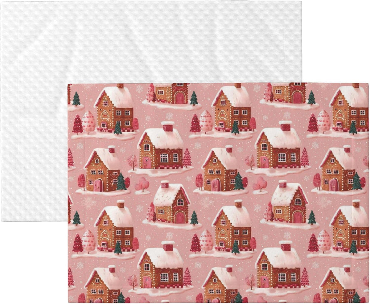 Waterproof Dog Blanket Soft Pet Blanket for Puppy Cat, Fleece Cat Throw Blankets for Furniture Bed Couch Sofa Reversible - Gingerbread Houses Pink Wonderland