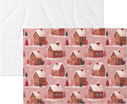 Waterproof Dog Blanket Soft Pet Blanket for Puppy Cat, Fleece Cat Throw Blankets for Furniture Bed Couch Sofa Reversible - Gingerbread Houses Pink Wonderland