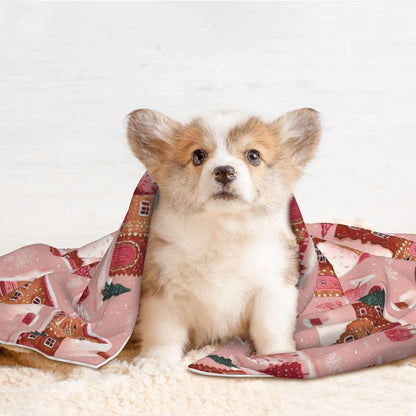 Waterproof Dog Blanket Soft Pet Blanket for Puppy Cat, Fleece Cat Throw Blankets for Furniture Bed Couch Sofa Reversible - Gingerbread Houses Pink Wonderland