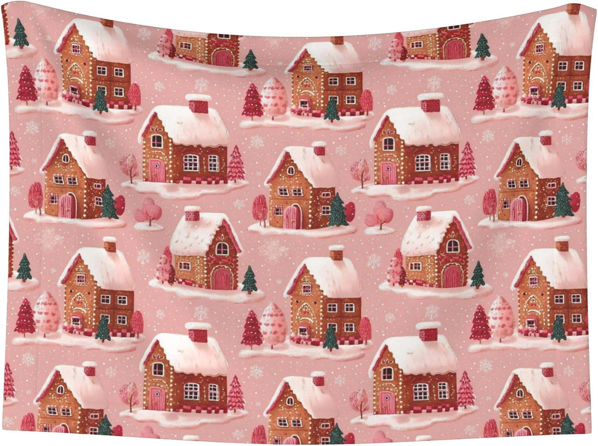 Waterproof Dog Blanket Soft Pet Blanket for Puppy Cat, Fleece Cat Throw Blankets for Furniture Bed Couch Sofa Reversible - Gingerbread Houses Pink Wonderland
