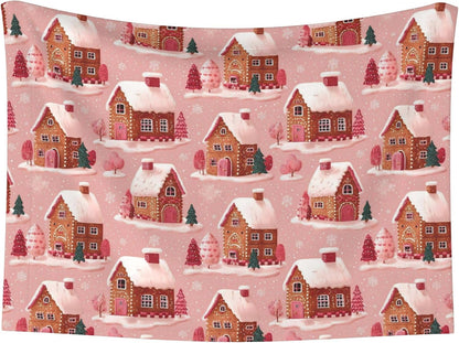 Waterproof Dog Blanket Soft Pet Blanket for Puppy Cat, Fleece Cat Throw Blankets for Furniture Bed Couch Sofa Reversible - Gingerbread Houses Pink Wonderland