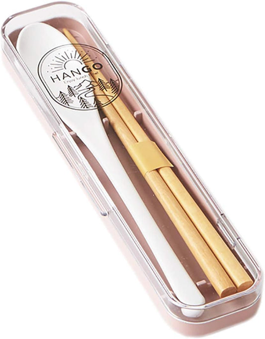 Takenaka HANGO T-96444 Chopsticks and Spoon Set, Made in Japan, Pink, Approx. 7.6 x 1.8 x 0.7 inches (19.3 x 4.6 x 1.8