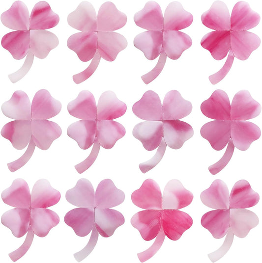 12 Four-Leaf Clover Set – Pink Opal Pre-Cut Heart-Shaped Stained Glass Mosaic Tiles & Pieces for DIY Crafts and Art Projects