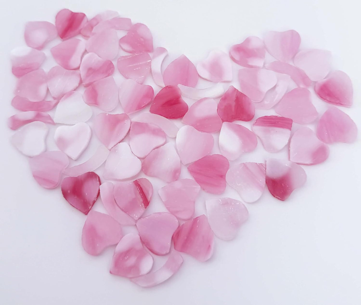 12 Four-Leaf Clover Set – Pink Opal Pre-Cut Heart-Shaped Stained Glass Mosaic Tiles & Pieces for DIY Crafts and Art Projects