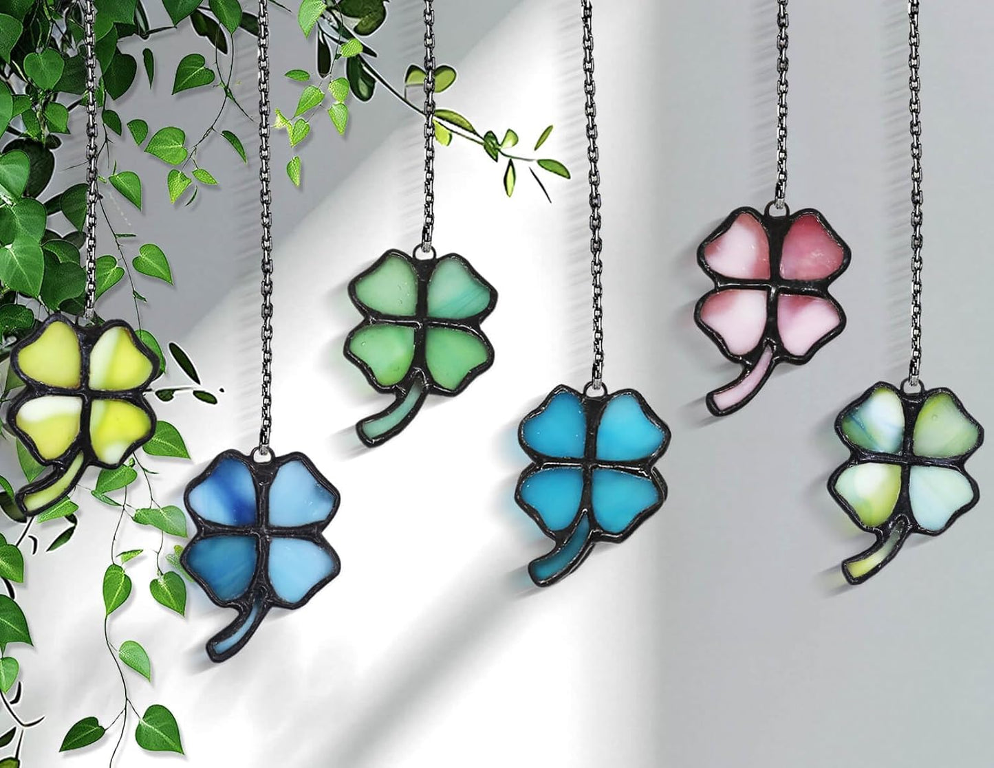 12 Four-Leaf Clover Set – Pink Opal Pre-Cut Heart-Shaped Stained Glass Mosaic Tiles & Pieces for DIY Crafts and Art Projects