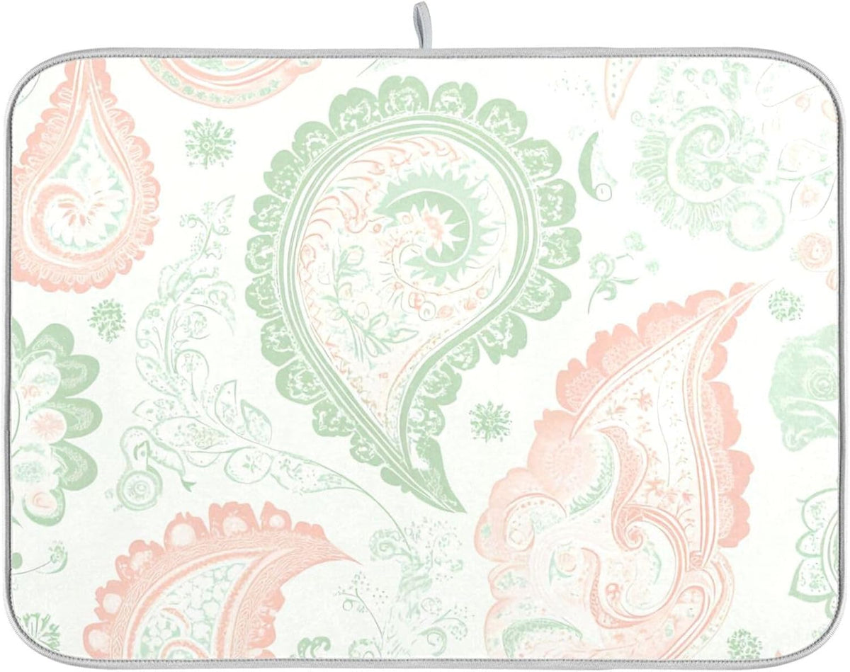 Light Pink Floral Pattern Dish Drying Mat for Kitchen Counter, Absorbent Dish Dryer Mat, Sink Mats, Kitchen Decor, 18x24 Inch