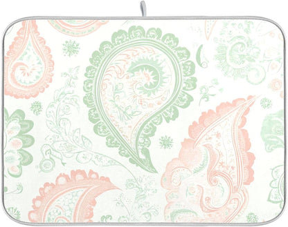Light Pink Floral Pattern Dish Drying Mat for Kitchen Counter, Absorbent Dish Dryer Mat, Sink Mats, Kitchen Decor, 18x24 Inch