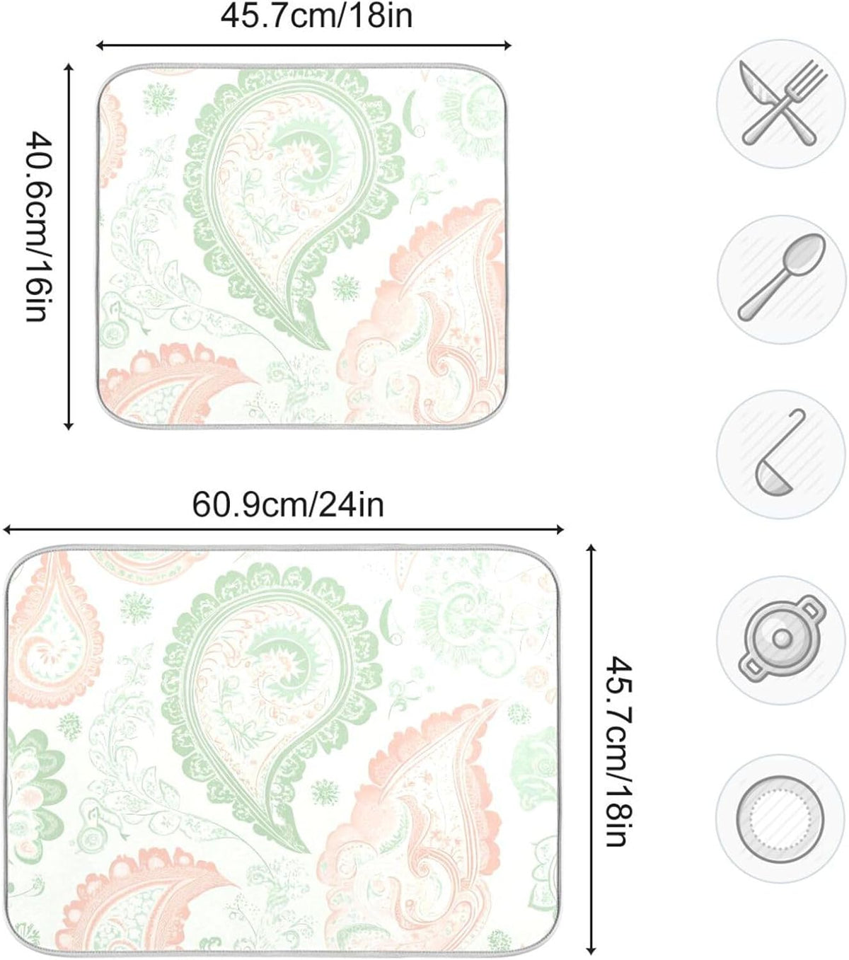 Light Pink Floral Pattern Dish Drying Mat for Kitchen Counter, Absorbent Dish Dryer Mat, Sink Mats, Kitchen Decor, 18x24 Inch