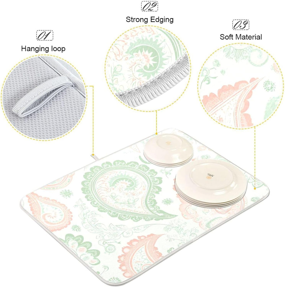 Light Pink Floral Pattern Dish Drying Mat for Kitchen Counter, Absorbent Dish Dryer Mat, Sink Mats, Kitchen Decor, 18x24 Inch