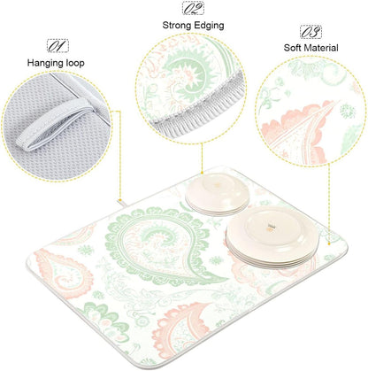 Light Pink Floral Pattern Dish Drying Mat for Kitchen Counter, Absorbent Dish Dryer Mat, Sink Mats, Kitchen Decor, 18x24 Inch