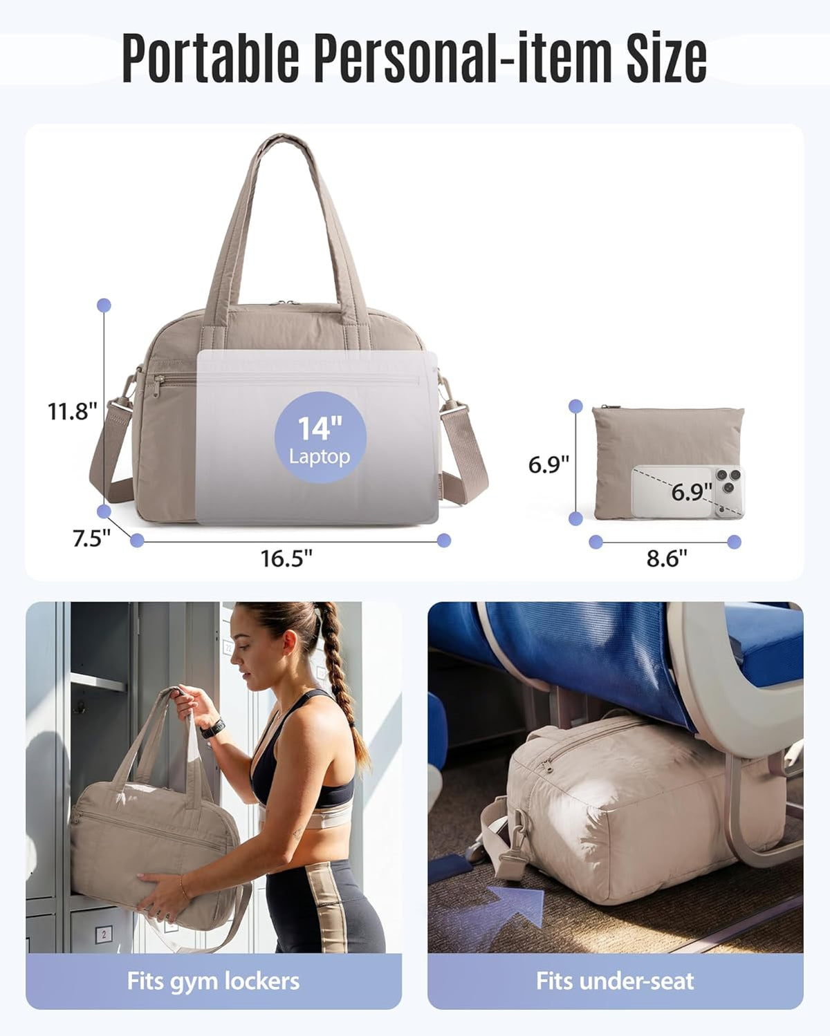 Personal Item Travel Bag, Gym Bag for Women, Weekender Duffel