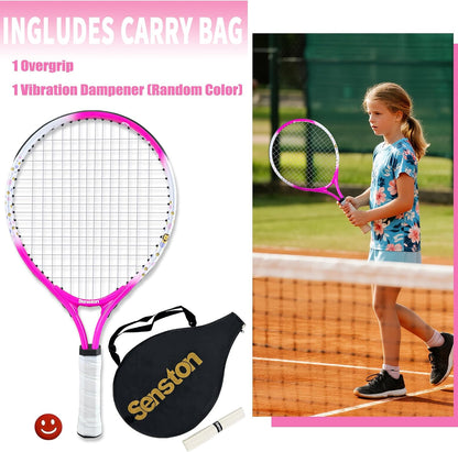 Kids Tennis Racket Set (17 & 23 Inch) - 1 Pack Junior Tennis Racquet, Lightweight Aluminum Frame, Includes Cover