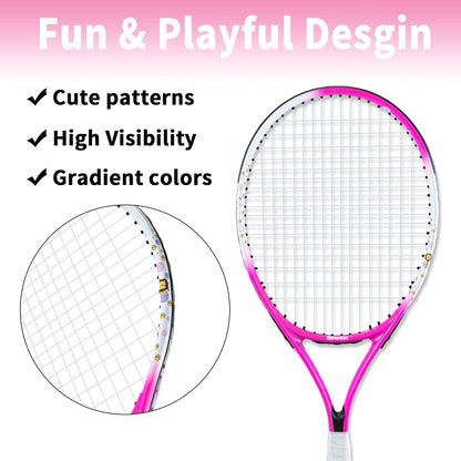 Kids Tennis Racket Set (17 & 23 Inch) - 1 Pack Junior Tennis Racquet, Lightweight Aluminum Frame, Includes Cover