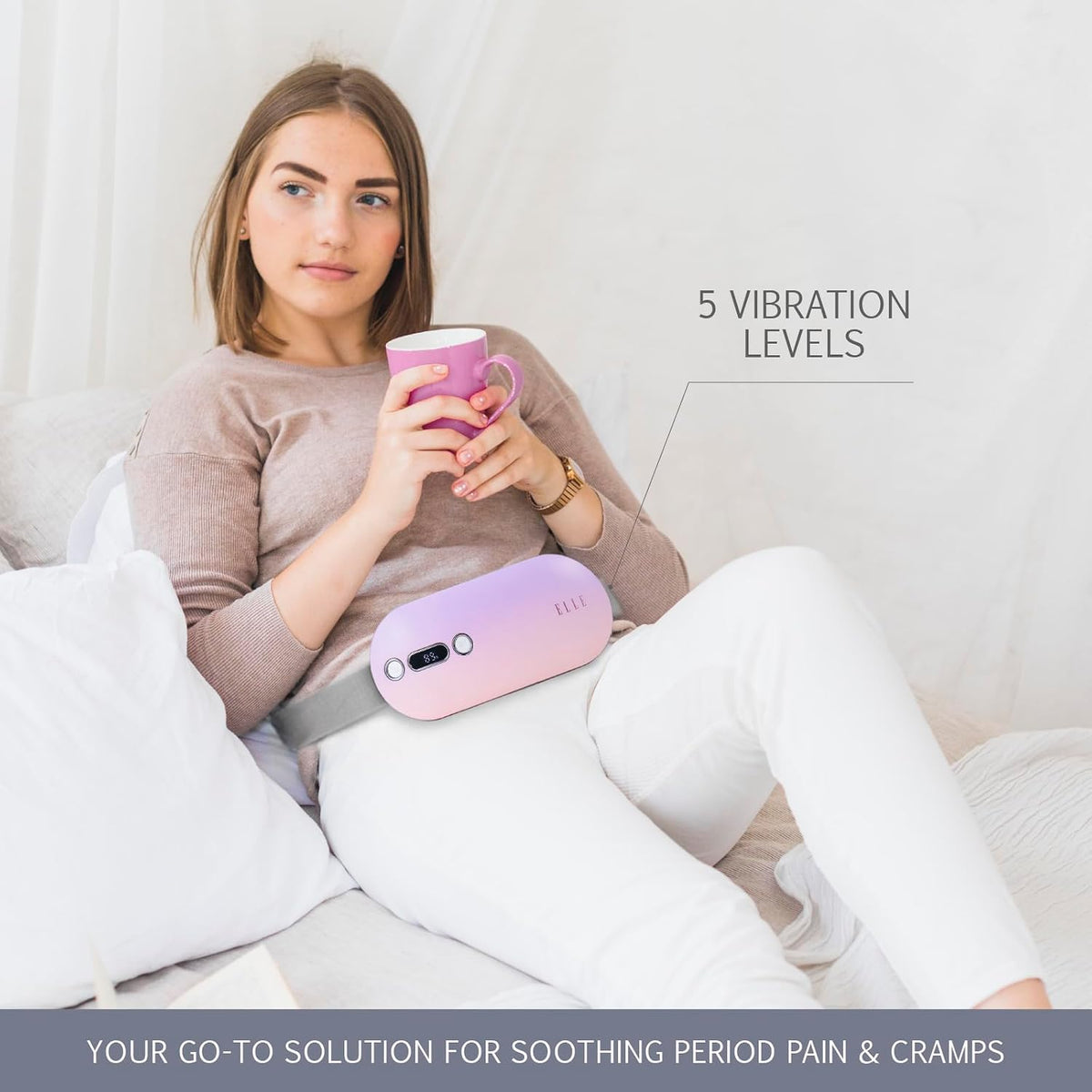 Cordless Heat and Vibration Massager Pad with 5 Levels, Pink
