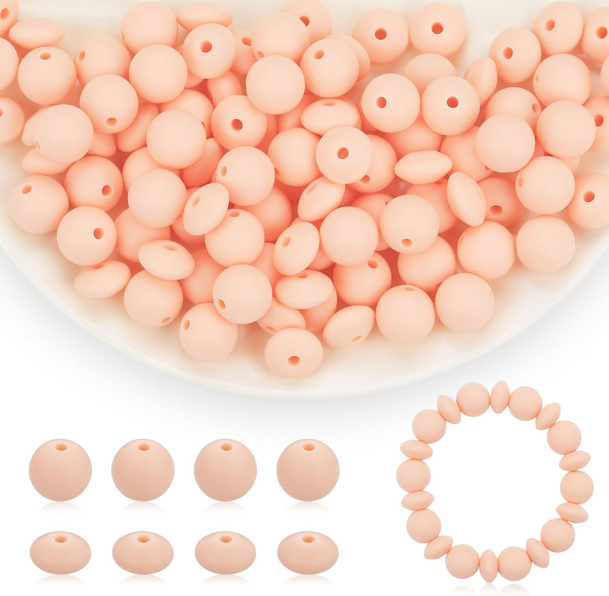 100Pcs 12mm Peach Silicone Beads